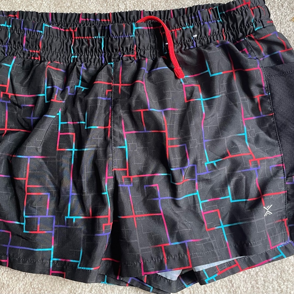 Xersion Black Shorts with Colorful Geometric Pattern